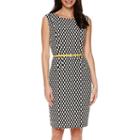 Black Label By Evan-picone Slanted Pocket Belted Sheath Dress