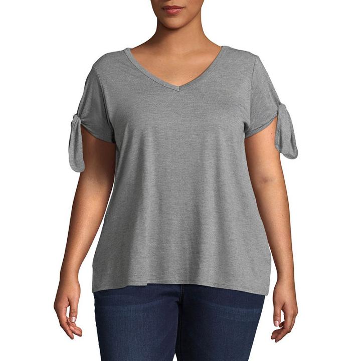 Boutique + Short Tie Sleeve T-shirt-womens Plus