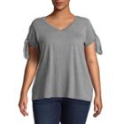 Boutique + Short Tie Sleeve T-shirt-womens Plus