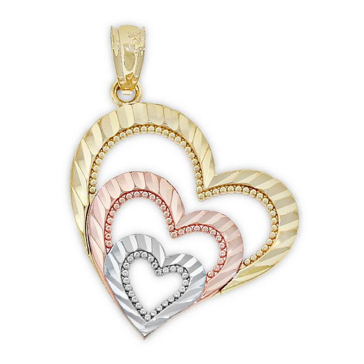Womens 14k Tri-color Gold Heart Pendant