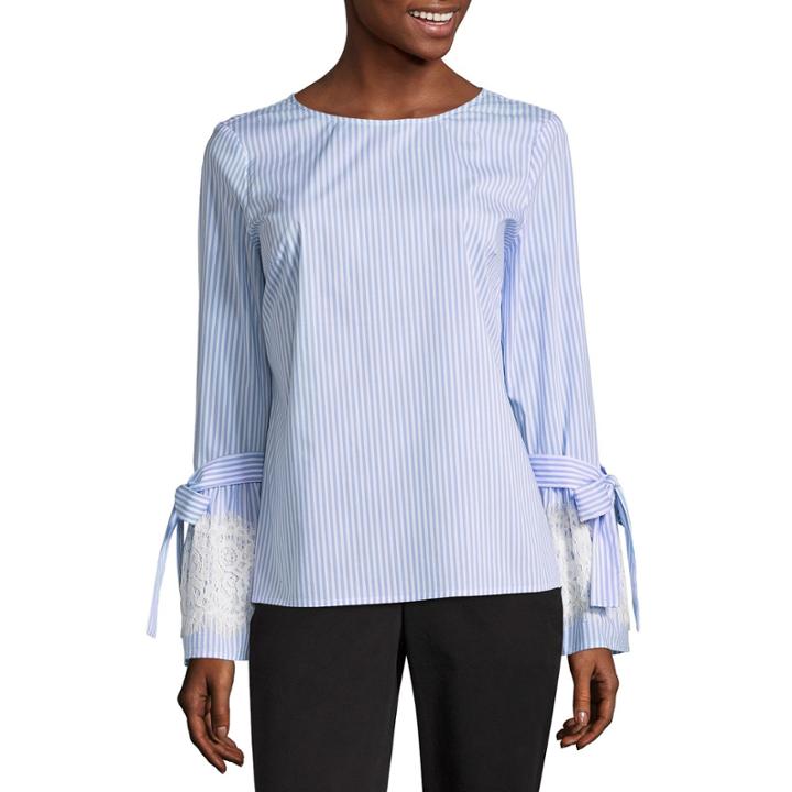 Worthington Lace Trim Bell Sleeve Blouse- Talls