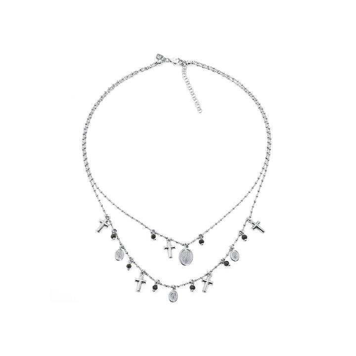 Sterling Silver Black Faceted Bead Cross Necklace
