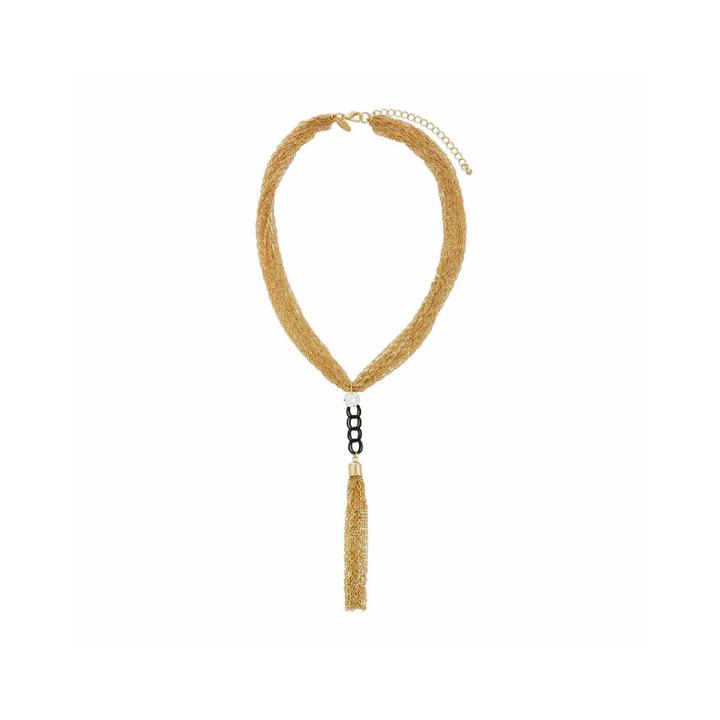 Natasha Crystal Gold-tone Tassel Necklace