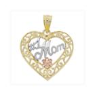 14k Tri-color Gold Filigree #1 Mom Heart Charm Pendant