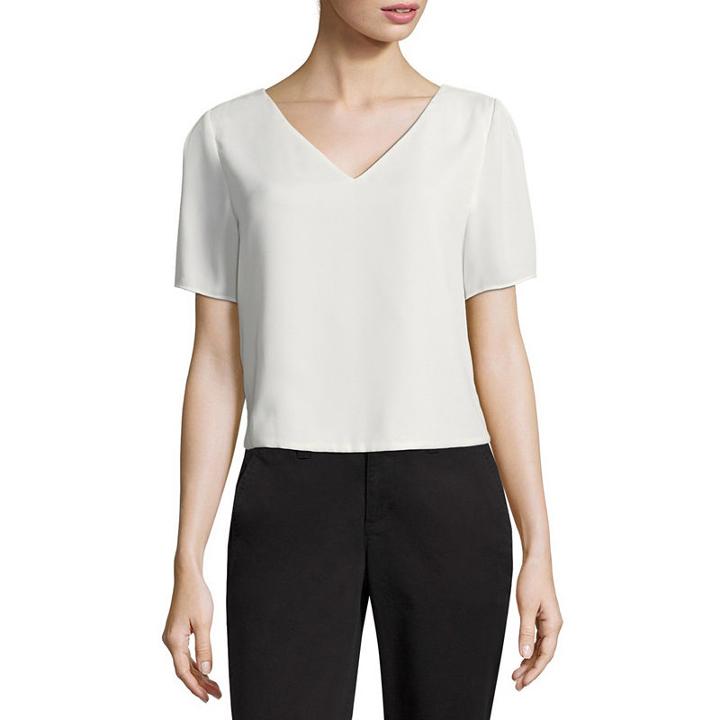 Heart N Soul Elbow Sleeve V Neck Woven Blouse-juniors