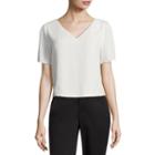 Heart N Soul Elbow Sleeve V Neck Woven Blouse-juniors