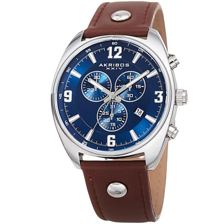 Akribos Xxiv Mens Brown Strap Watch-a-969brbu
