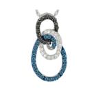 1/3 Ct. T.w. White And Color-enhanced Blue And Black Diamond Circle Necklace