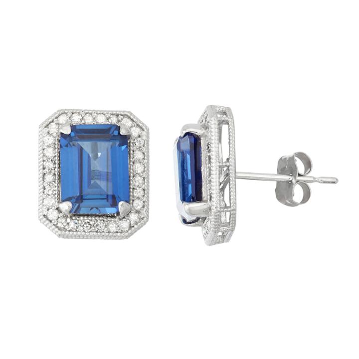 Lab Created Sapphire And 1/4c.t. T.w.diamond 10k White Gold Earrings