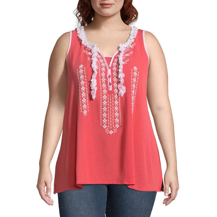 Unity World Wear Sleeveless Woven Gauze Tank With Embroidery - Plus