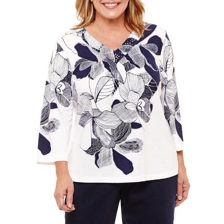 Alfred Dunner Montego Bay Etched Floral T-shirt- Plus