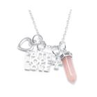 Silver Reflections&trade; Rose Quartz Silver-plated Love, Heart & Cross Pendant Necklace