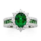Lab-created Emerald And White Sapphire Sterling Silver Starburst Ring