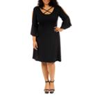 24/7 Comfort Apparel Abstract Neck Split Sleeve Fit & Flare Dress-plus
