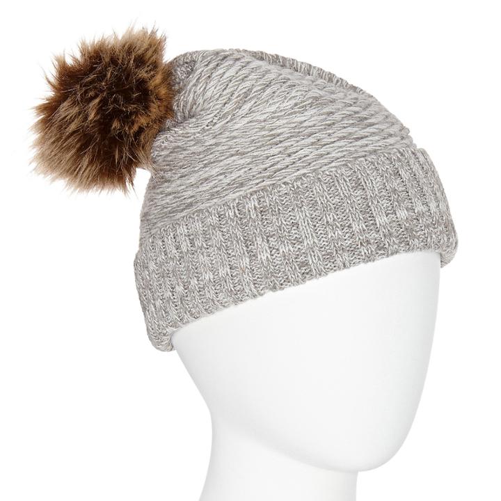 Manhattan Hat Company Ribbed Bias Weave Faux Fur Pom Beanie