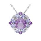 Genuine Amethyst And Tanzanite Sterling Silver Pendant Necklace