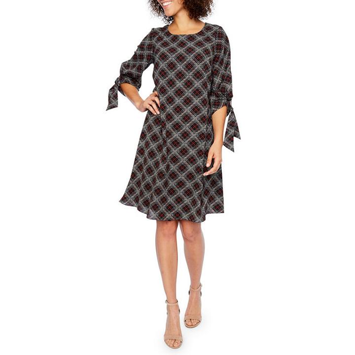 Robbie Bee 3/4 Sleeve Plaid Shift Dress