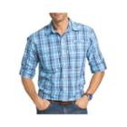 Izod Surfcaster Plaid Roll-sleeve Button-front Shirt
