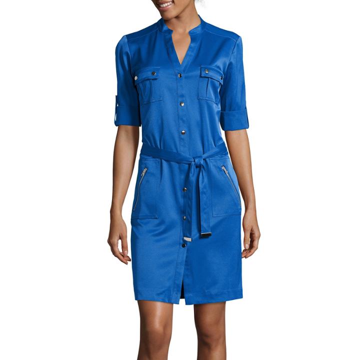 Sharagano -sleeve Snap-front Shirt Dress