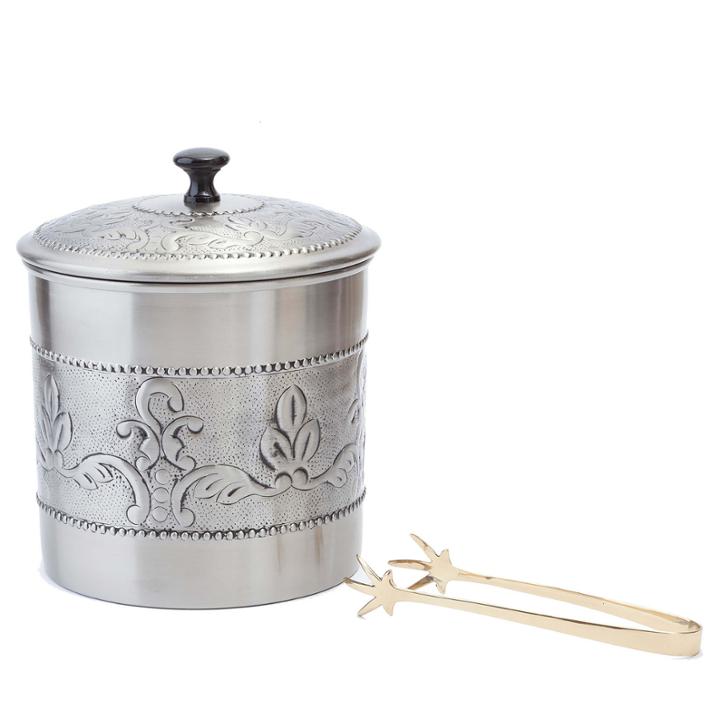 Old Dutch Antique Embossed Victoria Ice Bucket With Brass Tong 3 Qt