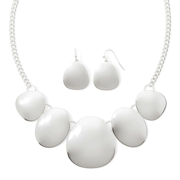 Liz Claiborne Silver-tone Shaky Disc Necklace And Earring Set
