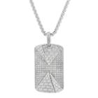Steeltime Mens White Cubic Zirconia Dog Tag Pendant Necklace