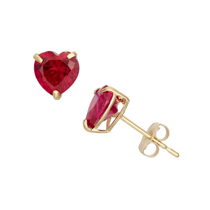 Heart Red Ruby 10k Gold Stud Earrings