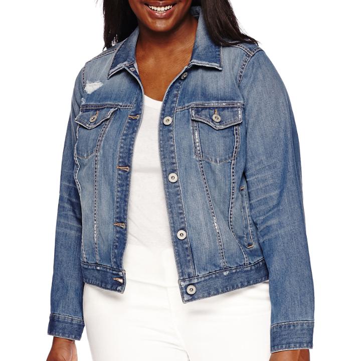 Arizona Destructed Denim Jacket - Juniors Plus
