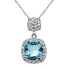 Womens Blue Topaz Sterling Silver Square Pendant Necklace
