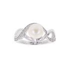 Diamonart Cultured Freshwater Pearl And Cubic Zirconia Sterling Silver Swirl Ring