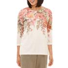 Alfred Dunner Freeform 3/4 Sleeve Crew Neck Floral T-shirt-womens Petites