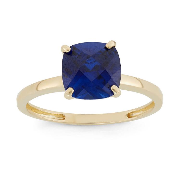 Womens Sapphire Blue 10k Gold Square Cocktail Ring