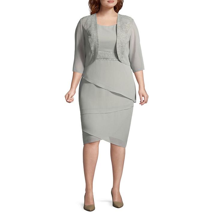 Maya Brooke Sleeveless Jacket Mid Length Dress - Plus