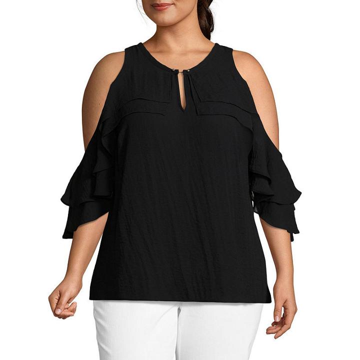 Bold Elements Cold Shoulder Woven Blouse - Plus