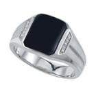 Mens Diamond Accent Black Onyx Sterling Silver Band