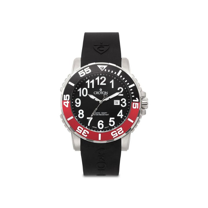 Croton Mens Red And Black Rubber Strap Sport Watch