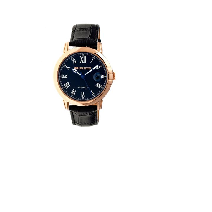 Heritor Automatic Laudrup Mens Leather Magnified Date-rose Gold/black Watches