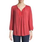 St. John's Bay 3/4 Sleeve Split Crew Neck Woven Blouse