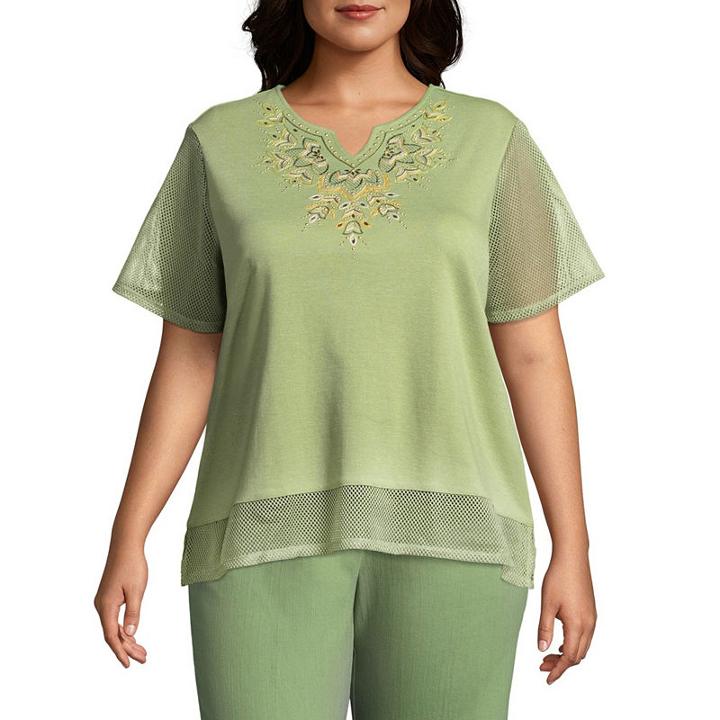 Alfred Dunner Parrot Cay Yoke Mesh Tee - Plus