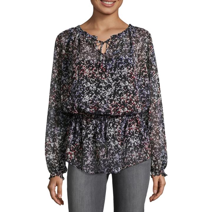 Liz Claiborne Long Sleeve Peasant Top Talls
