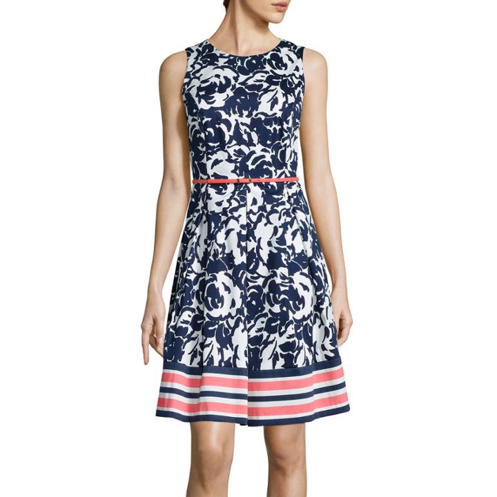 Liz Claiborne Sleeveless Floral Belted Fit-and-flare Dress
