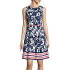 Liz Claiborne Sleeveless Floral Belted Fit-and-flare Dress