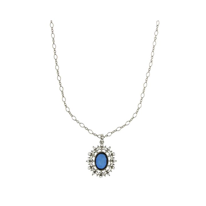 1928 Jewelry Silver-tone Blue Crystal Oval Pendant
