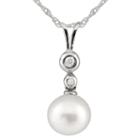 Splendid Pearls Womens Diamond Accent White Cultured Freshwater Pearls Pendant Necklace
