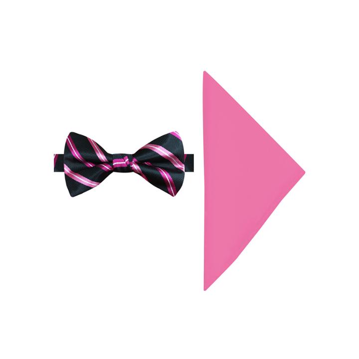 Susan G. Komen Stripe Pre-tied Bow Tie And Pocket Square Set