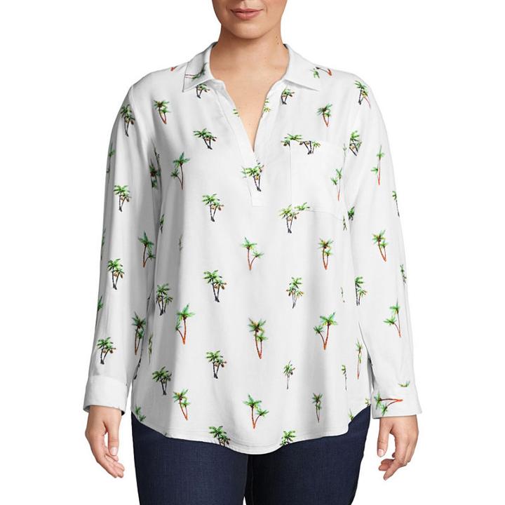 Long Sleeve Roll Tab Printed Blouse - Plus