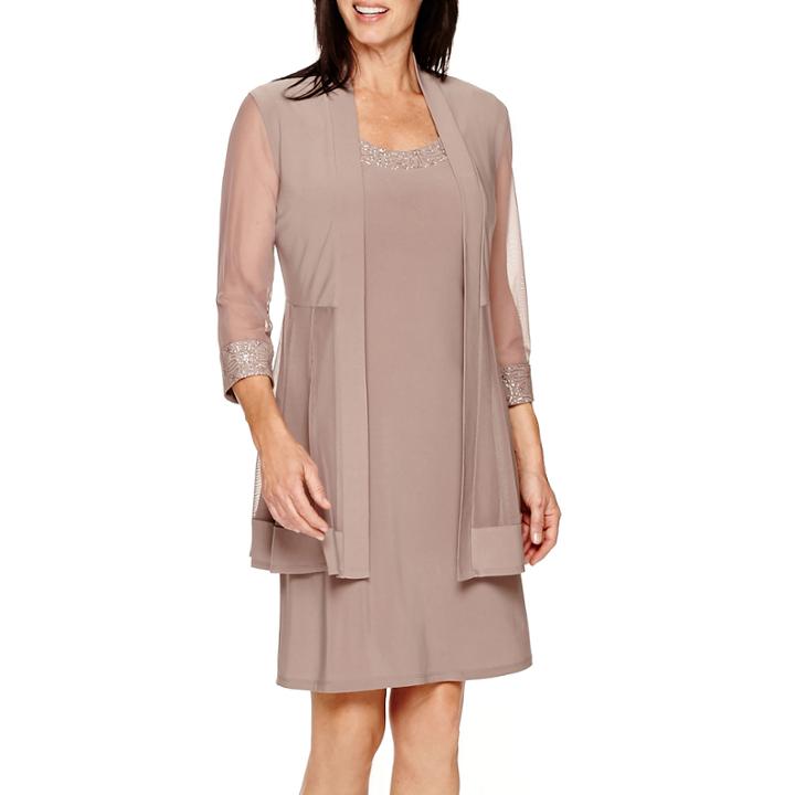 R & M Richards Long-sleeve Sheer-panel Jacket Dress