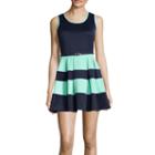 Crystal Sky Sleeveless Belted Striped Skirt Scuba Dress- Juniors