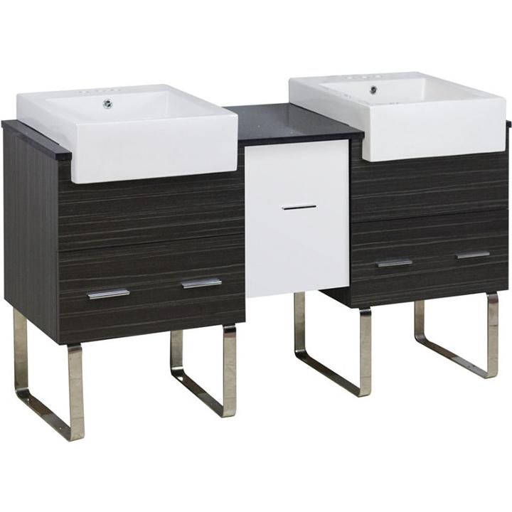 59.5-in. W Floor Mount White-dawn Grey Vanity Setfor 3h4-in. Drilling Black Galaxy Top