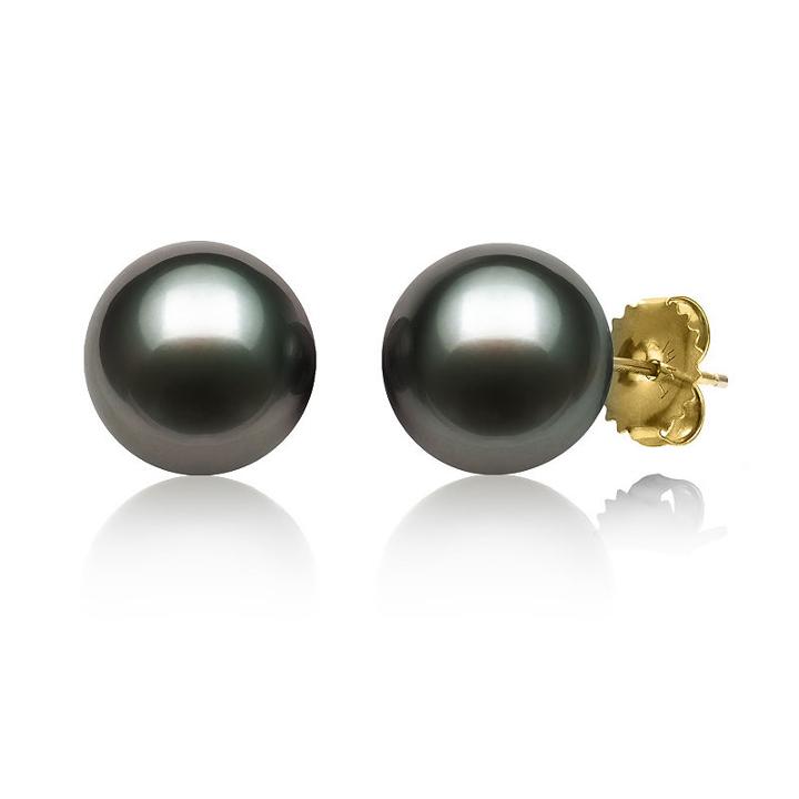 Genuine Black Pearl 14k Gold 9mm Stud Earrings